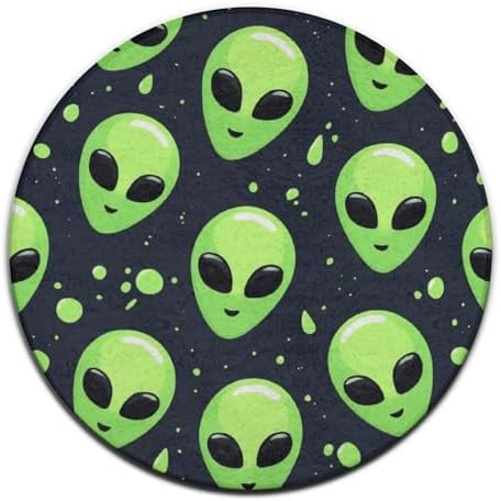 Large Machine Washable Circular Rugs, Home Decor Round Mat for Living Room Sofa Office Alien Green