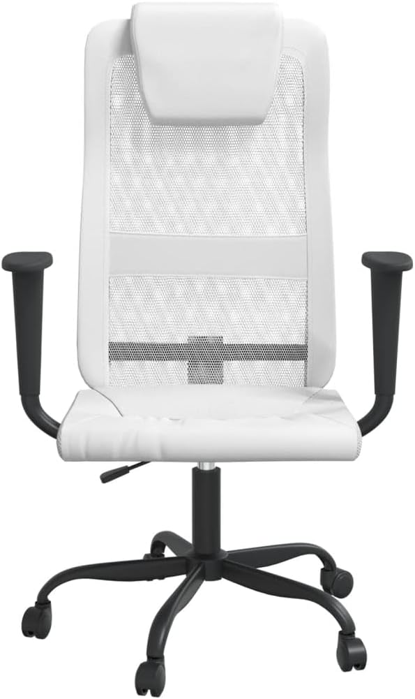 White Office Chair with Height Adjustment and 360-Degree Swivel, Breathable Mesh Back and Faux Leather Seat Cushion for Comfort, Ergonomic Support for Home Office or Living