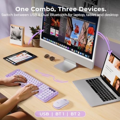 seenda COE202 Wireless Bluetooth Keyboard and Mouse Combo, Star Purple