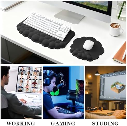Computer Keyboard Stand with Wrist Rest, Ergonomic Tilted Keyboard Holder - Keyboard Riser with Wrist Pad - Keyboard Tray Support for Office Home -Cloud Set Black