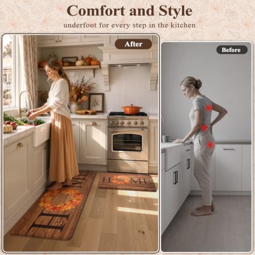 KIMODE Fall Kitchen Mat Anti Fatigue Cushioned Kitchen Rugs Sets of 2 Decor