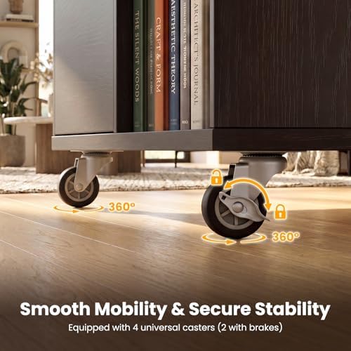 Giantex 3-Drawer Mobile File Cabinet, Rolling Printer Stand with Open Storage Shelves, Under Desk Lateral Filing Cabinet for Letter/A4 Size, Wooden Office Organizer with Wheels for Home Office (Brown)