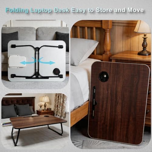 Large Lap Desk with Storage Drawer, Holders for Cup and Tablet, Tray Table with Foldable Legs, Laptop Bed Stand, Portable Standing Table for Sofa Couch Floor(27.6", Black Walnut)