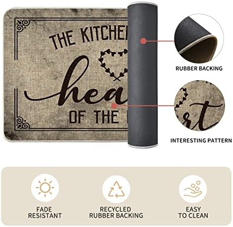 Artoid Mode Kitchen Quotes Kitchen Mats Set of 2, Seasonal The Heart of The Home Cooking Sets Holiday Party Low-Profile Floor Mat for Home - 17x29 and 17x59 Inch