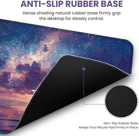 Aesthetic Desk Mat, Cute Luminous Rise Desk Pad Protector for Work & Decor, 35.4" x 15.7", Pretty Non-Slip Extended Mouse Pad for Office or Home