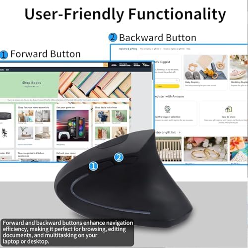 Ergonomic Vertical Wireless Mouse - USB C Dual Interface, Multi-Device Compatible, Reduces Hand Fatigue for PCs and Laptops, for Friends and Family (Black)