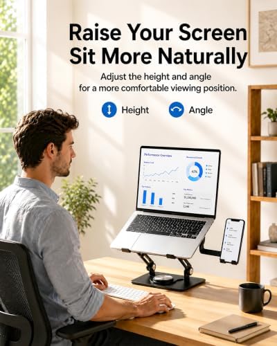 2-in-1 Laptop Stand with Phone Holder, 360° Swivel Laptop Riser for Desk