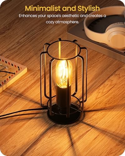 Industrial Table Lamp, Fully Dimmable Small Bedside Lamp, Plug in