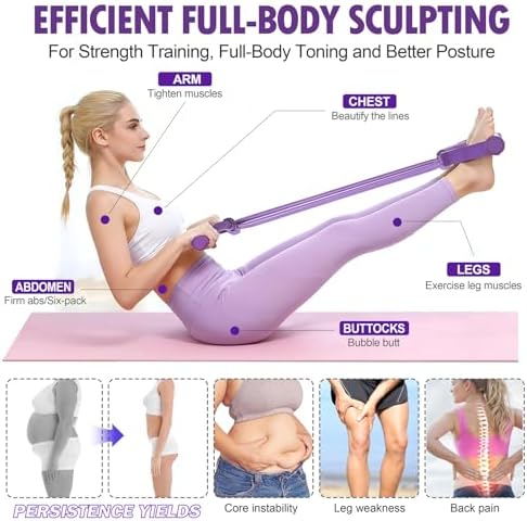 Foot Pedal Resistance Bands with Handles, 8-Tube Adjustable Multifunction Elastic Yoga Exercise Bands, Home Gym Fitness Equipment for Women & Men to Tone Abs, Core, Leg, Arm, Waist