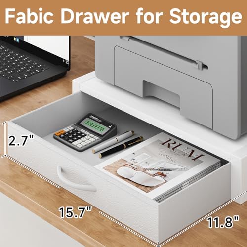 YAOHUOO 2-Tier Desktop Printer Stand with Fabric Drawer,17.3"x11.8" White
