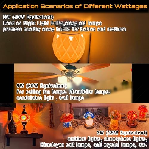 E12 Small Candelabra Base Amber Sleep Light Bulbs,1800K Blue Light Blocking
