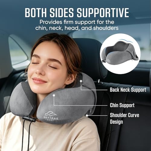 SkytraxComf® Travel Neck Pillow with Hood for Privacy on Long Flights