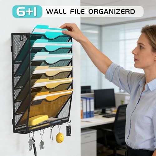 Delifox 7 Tier Hanging Wall File Holder Wall Mount Paper Folder Organizer