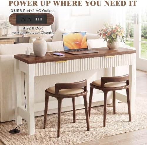 Cyclysio 47" Console Table with Charging Station & 2 Fluted Drawers