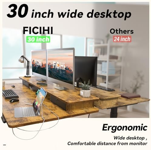 FiCiHi 55x30Inch Standing Desk with Drawers,Electric Height Adjustable Desk