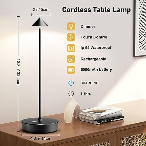 Set of 2 Cordless Rechargeable Led Table Lamp Battery Operated Light Black