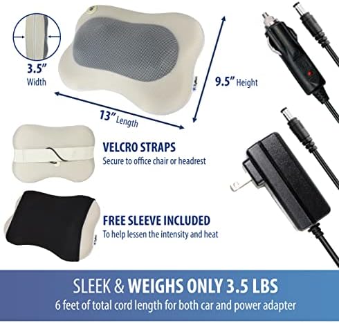 Zyllion ZMA-13 Back and Neck Massager with Heat for Pain Relief, Cream