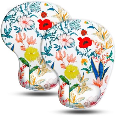 JIKIOU Ergonomic Mouse Pad with Gel Wrist Rest 2Pack, Portable Small Flower