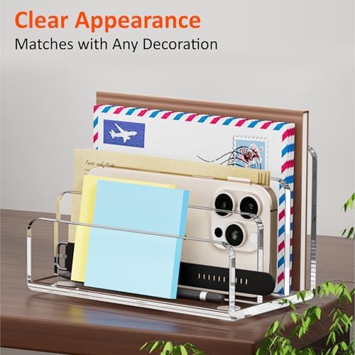 FUCDTEFC Mail Organizer Countertop, 3 Section Clear Acrylic Small File Holders Letter Organizer for Desk, Modern Filing Accessories for Document, Office, Home, School
