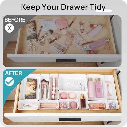 Vtopmart 44 PCS Plastic Drawer Organizer Set, Vanity Organizer Trays, White