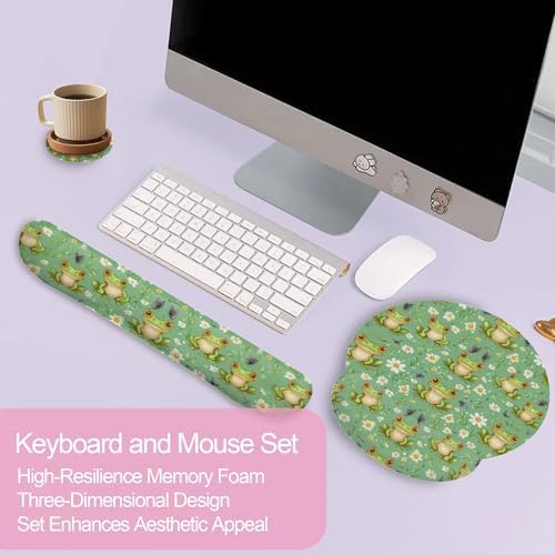 Funny Frog Butterfly Flower Mouse Pad with Wrist Rest Set, 3-in-1 Wrist Support Mousepad Set, Gaming Mat Pad with Anti-Skid Base,Ergonomic Memory Foam Mouse Pad Set for Women, Office, Typing, Gaming
