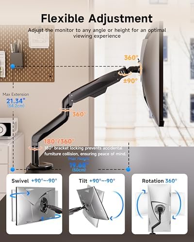 BIZUM Heavy Aluminum Monitor Stand 17 to 43 Inch Monitor Arm, Adjustable-Monitor Mount up to 33lbs with Clamp and Grommet Base, VESA 75x75/100x100mm Black