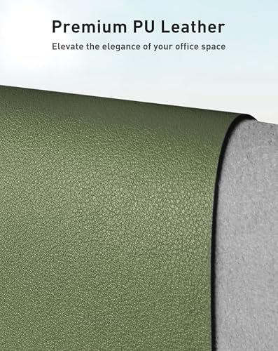 Aothia Faux Leather Desk Mat - Large Mouse Pad, Non-Slip PU Leather Blotter, Waterproof Writing Surface for Office and Home (Olive Green, 63" x 24")