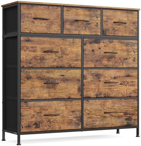SONGMICS Dresser for Bedroom, Wide Dresser with 9 Fabric Drawers