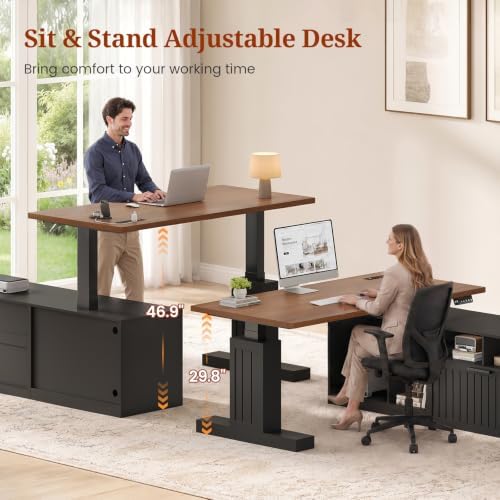 UPOSOJA 55" Farmhouse L Shaped Standing Desk with Modular Filing Cabinet