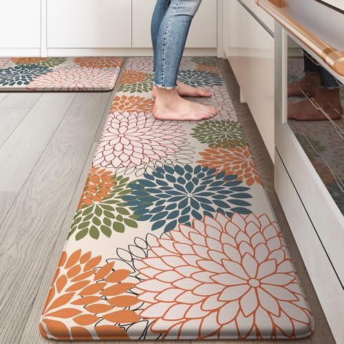 KIMODE Kitchen Rugs and Mats Cushioned Anti Fatigue 2PCS Standing Mat