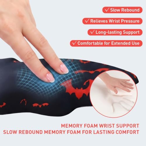 Ergonomic Keyboard and Mouse Wrist Rest 2 in 1 Set, Red Orange Bats