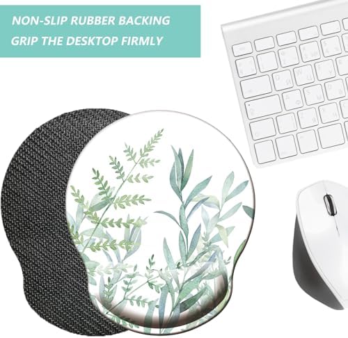 Mouse Pad with Wrist Support, Ergonomic Mouse Pad with Memory Foam Wrist Rest Cushion, Non-Slip Rubber Base Gaming Mice Pad for Home Office Computer Laptop, Green Leaves