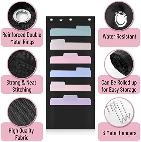 Mr. Pen- Hanging Wall File Organizer, 6 Pocket, Black