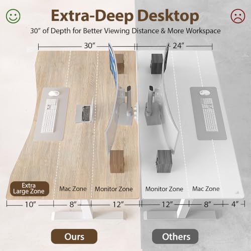 TIQLAB 55x30 Extra Deep Standing Desk with Cable Management, Maple
