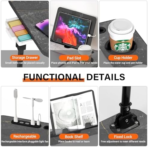 Lap Desk for Bed Adjustable Height with USB Port 23.6" x15.7" Desktop