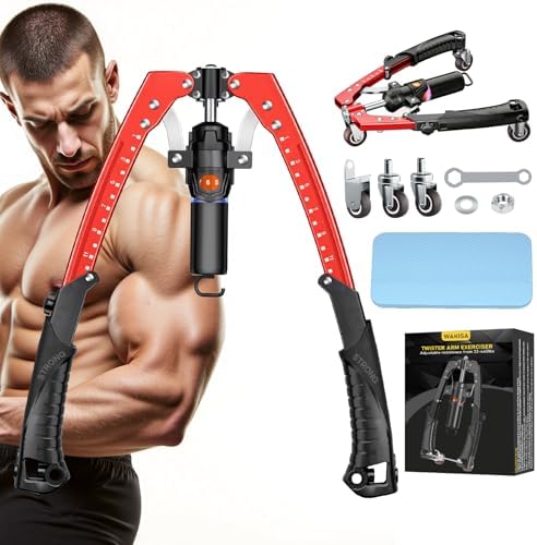 Twister Arm Trainer, 3 in 1 Hydraulic Power Chest Workout Equipment with Ab Roller Wheels and Hooks, Adjustable 22-440lbs Arm Trainer for Men Women, Home Gym Equipment for Full Body Strength Training