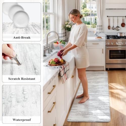KIMODE Kitchen Mats Cushioned Anti Fatigue,Misty Grey Kitchen Decor 24"x59"