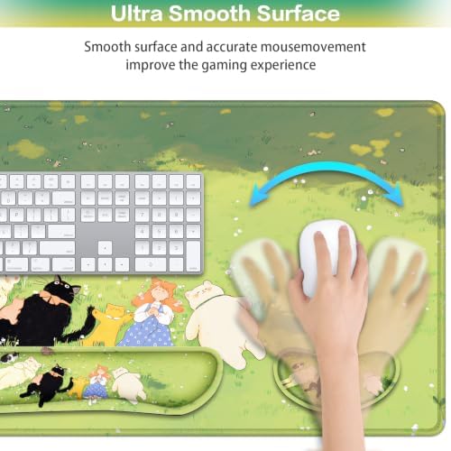 Desk Mat, Large Gaming Mouse Pad with Wrist Rest, 4in1 XXL Mousepad+Keyboard Wrist Rest+Mouse Pad Wrist Support+Cup Coaster Set Ergonomic Computer Desk Arm Wrist for Decor Home Office Women