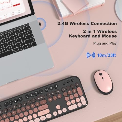 MOFII Wireless Keyboard and Mouse Combo, Full Size 2.4G Retro Round Computer Keyboard and Mouse Set, Plug and Play, for Windows, Computer, Desktop, PC, Notebook - (Lovely BlackBerry Gradient)