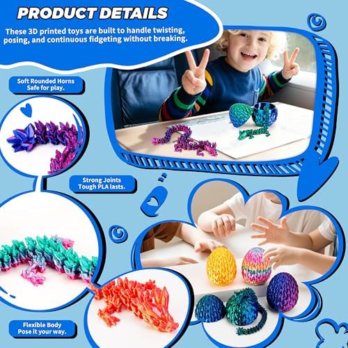 8.5in 3D Printed Dragon Eggs, Articulated Fantasy Fidget Toys