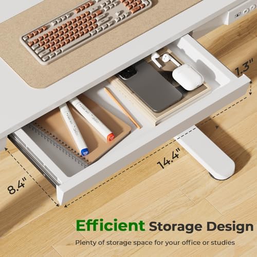 35" Electric Standing Desk with Drawer, 4 Lockable Wheels