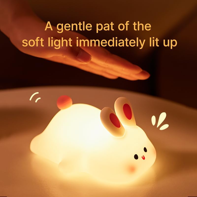 S NMT Cute Rabbit Silicone Night Lights Cartoon Bedroom Lamp for Children's Room Decor, USB Rechargeable Timing Dimming Silicone Sleep Light for Kids, Toddler, Baby