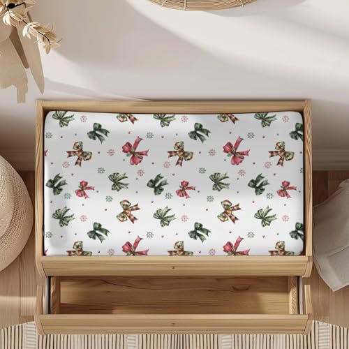 Watercolor Christmas Bows Winter Holiday Snowflakes Pattern Baby Changing Pad Cover, Unisex Bows Nursery Diaper Changing Table Pad Mat Sheet for Boys Girls-16x32