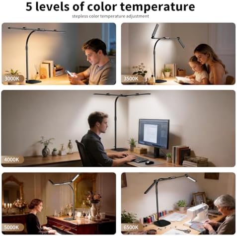 Omorepa 4 Light Bar Design Goose-Neck Desk Lamp with Base,24W Bright Led Tall Overhead Desk Light for Home Office,Eye Care Reading Table Light for Desktop Working,Drafting,Reading