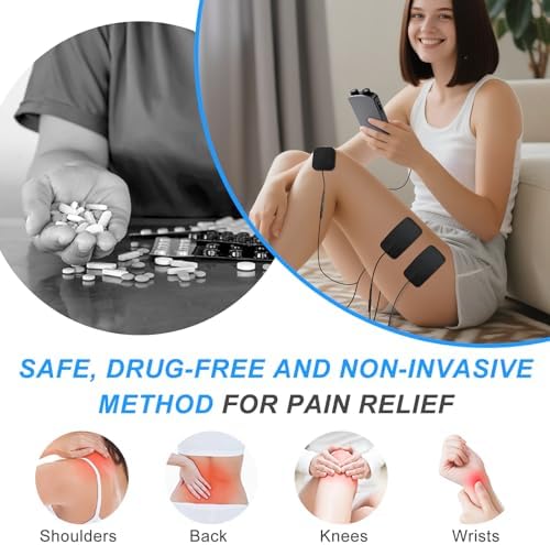 TENS EMS Unit Muscle Stimulator for Pain Relief Therapy - 4 in 1 TENS EMS Relax Custom Frequency+Pulse - Muscle Massager 36 Modes 20 Intensity, Memory & Favorites Function, 3.8" Color Display - Gray