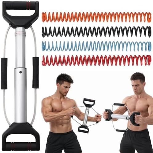 Chest Expander, Strength Trainer for Men & Women, Isometric Exercise Equipment, 4 Springs Adjustable Resistance, Builds Back, Shoulder, Biceps, Triceps, Abs, Chest & Arms
