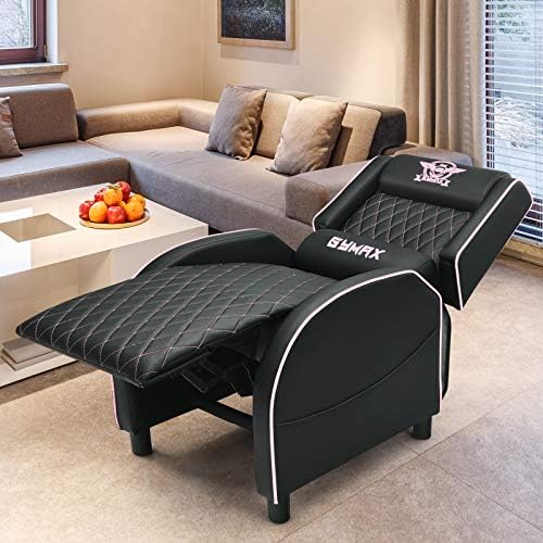GYMAX Massage Gaming Recliner Chair, Ergonomic Racing Style Single Sofa with Adjustable Headrest, Backrest & Footrest, Home Theater Sofa for Living Room Office (Pink)