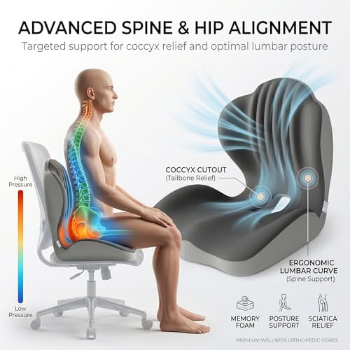 L-Shaped Memory Foam Seat Cushion for Car, Ergonomic Seat Cushion for Pain Relief, Premium, Anti-Slip Bottom, Universal Chair Cushion for Car Seat, Office Chair, Wheelchair, Gaming Chair