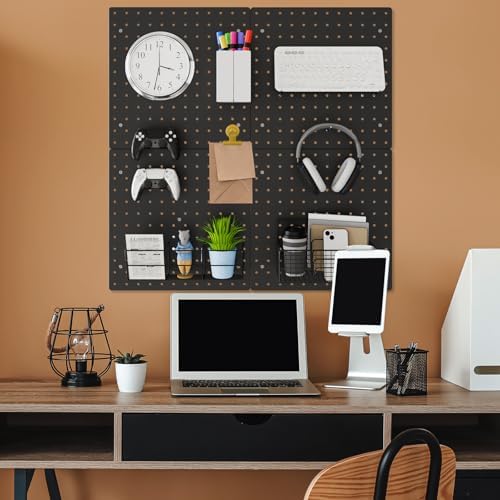 FZK Modular Plastic Peg Board Wall Organizer Kit, 12x12, Black