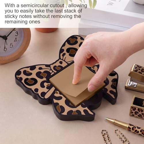 Leopard Bow Sticky Note Holder Large Wood, 3 x 3 Sticky Notes